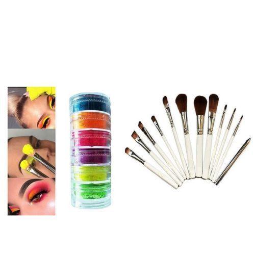 Pack Fard à Paupières Pigments 6 Couleurs+12 Pinceaux Blanc