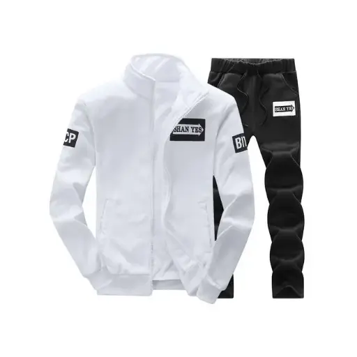 Gadtom Homme Sport Veste Ensemble + Pantalon 2 Pièces -Blanc