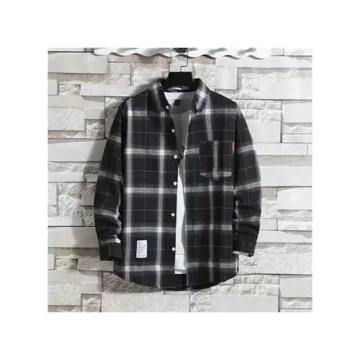 Chemise à manches longues à carreaux pour homme - noir