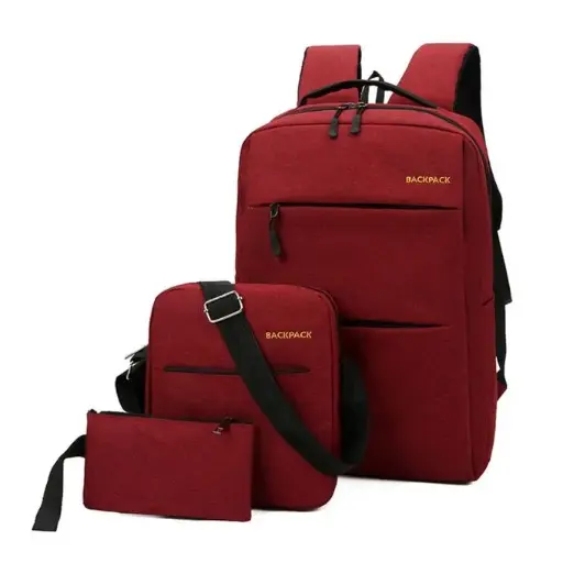 Backpack 3Pcs Sac à Dos Avec Port USB - Rouge 