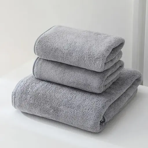 1 Serviettes De Bain Lots De Trois + 2 Serviette -140cm X 70cm+70cmX35cm Gris