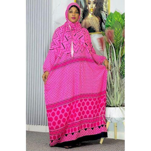 Ensemble robe rose avec foulard - robe de prière 100% coton pour femme