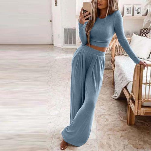 Costume Décontracté Tricoté De Couleur Unie Pour Femmes