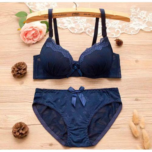 Ensemble de soutien-gorge relevable confortable de couleur unie-Bleu nuit