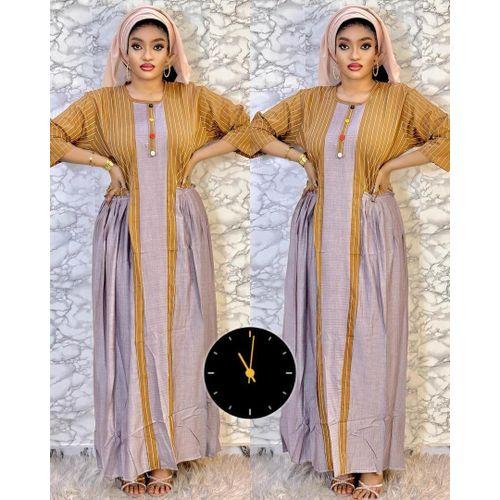 Ensemble robe Maron avec foulard - robe de tendance 100% coton pour femme.