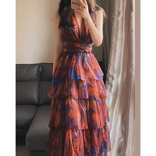 Robe de Soirée Longue fleurette Rouge