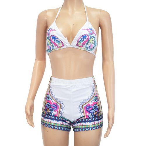 Maillot De Bain Deux Pieces - Polyester - blanc imprimé