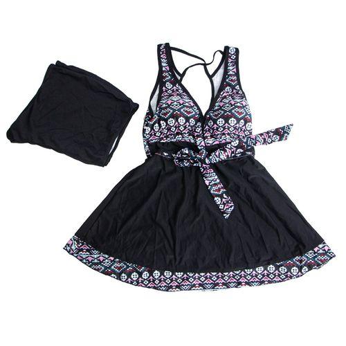 Maillot De Bain Deux Pieces - Polyester - Noir mauve imprimé