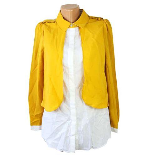 Cr Chemise Femme - Manches Longues - Coton - Jaune Blanc