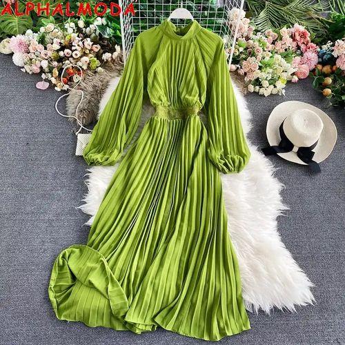Robe Longue Avec Plissé Vert