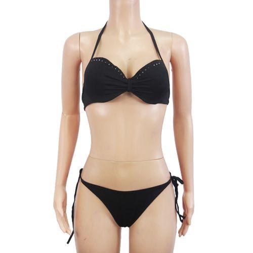Maillot De Bain Deux Pieces - Polyester - noir avec strass