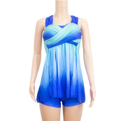 Maillot De Bain Deux Pieces dos croisé haut évasé- Polyester - vert - bleu