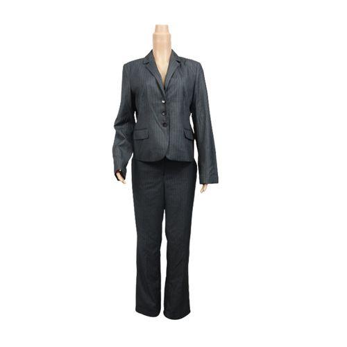 Ensemble Tailleur/ Pantalon Veste Avec Rayures - Gris/blanc