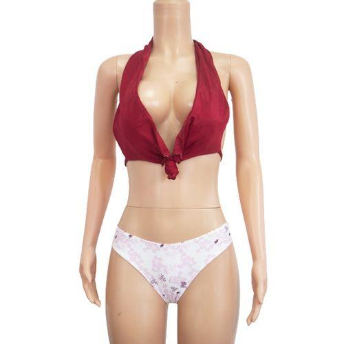 Maillot De Bain deux Pieces - Polyester - rouge bordeaux - blanc imprimé
