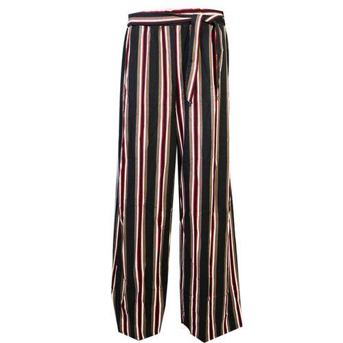 Cr pantalon bas large en coton rouge imprimé avec ceinture