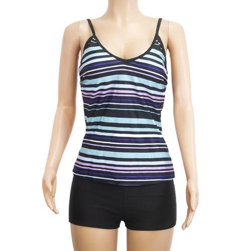 Maillot De Bain Deux Pieces - Polyester - Noir vert imprimé