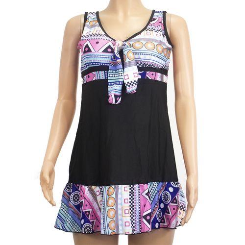 Maillot De Bain Deux Pieces - Polyester - noir - rose imprimé