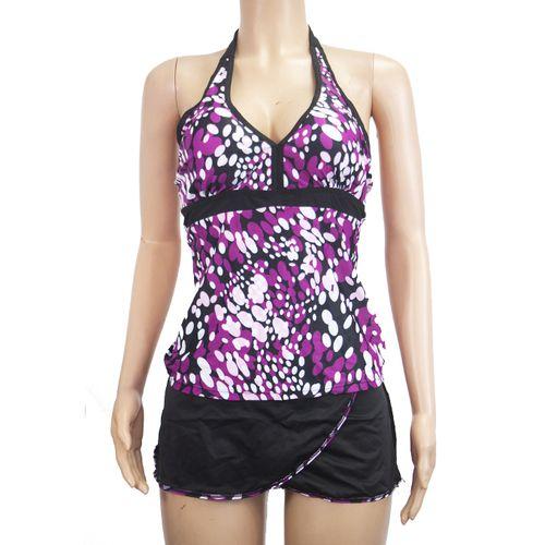 Maillot De Bain deux Pieces - Polyester - noir imprimé rose blanc