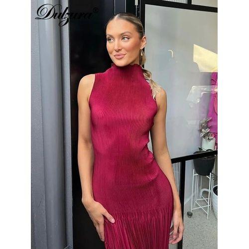 Robe Longue Avec Plissé_Rose