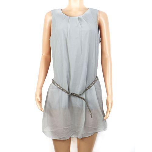 Haut 3/4 Sans Manches Avec Ceinture - Voile - Gris