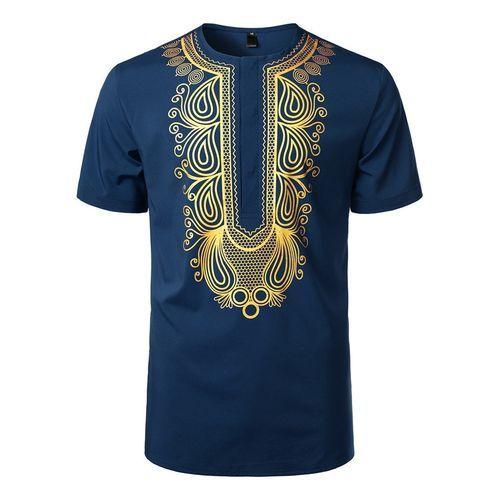 Men's Fashion Shirts With Traditional African Era Blue T Shirts Printed
