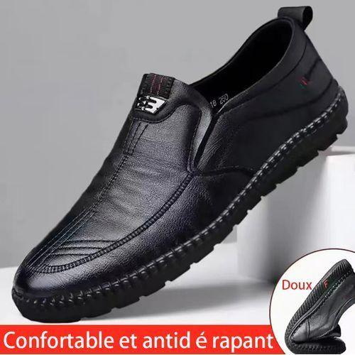 Men Comfortable Loafers Casual Business Shoes Soft Leather Slip On - Black