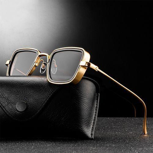 Amption Modern Carpet Retro épais Edge métal monture lunettes de soleil tendance - Or/Gris
