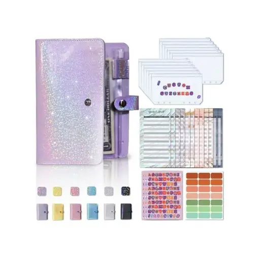 A6 Classeur Budgétaire, Carnet Financier, Bloc-notes Enveloppe Budgétaire à Fermeture éclair-Violet