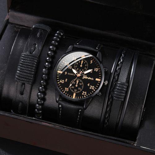 Men Watch Versatile Business Belt Quartz Watch Bracelet Set