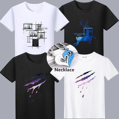 4-in-1 Men's T-shirt Cotton Short Sleeve With Necklace