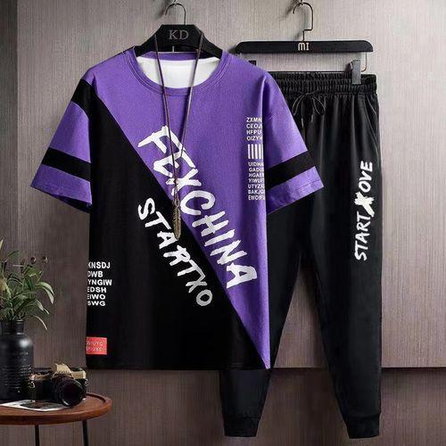 Gukbis Ensemble 2 pièces homme - T-shirt + pantalon, costume ample hip-hop athleisure