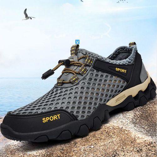 Mens Sneakers Outdoor Hiking Mesh Fabric Non-slip Sports Breathable Shoes Grey