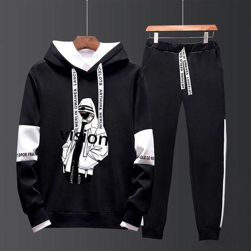 Ensemble Sweat à Capuche Imprimé Homme, Haut à Capuche + Pantalon De Survêtement