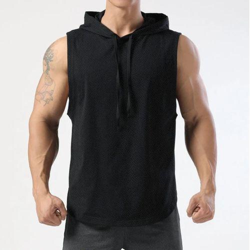 Sleeveless Running Vest Men Shirt With Hat Sleeveless Hooded