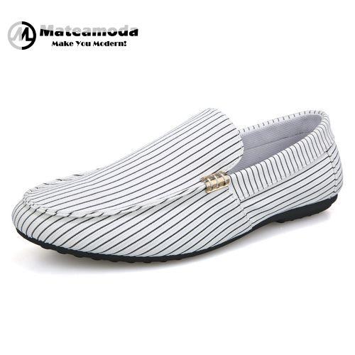 Mateamoda Mocassin En Toile Motif Rayure Pour Homme - Blanc