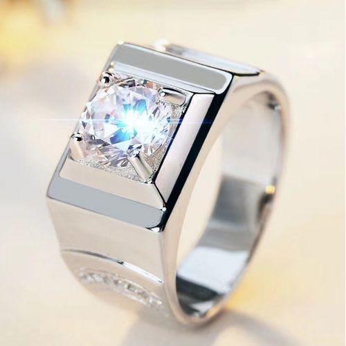 Carré géométrique Zircon hommes punk Fashion Silver ring