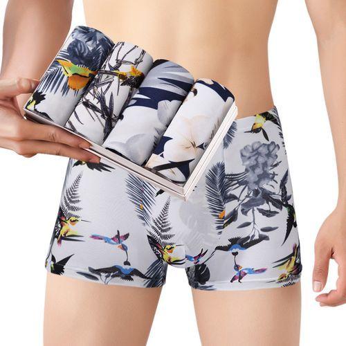 Berrykey 4Pcs Men's Underwear Breathable Stretch Cotton Boxer Briefs