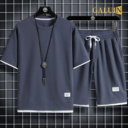 GALUIN GALUIN Ensemble T-shirt Et Short Gaufré-Bleu Nuit-Grey