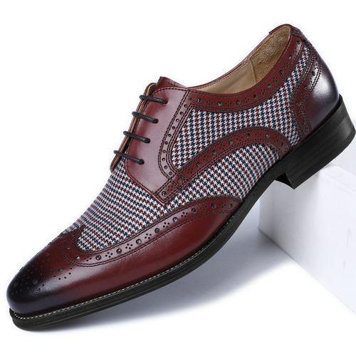 Men's Formal Wedding Corporate Lace Up Patchwork Color Shoes Red