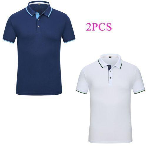 2pcs Chemises Homme Casual Manches Courtes - Bleu&Blanc