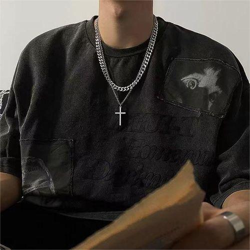 Collier Double Croix En Acier Inoxydable Pour Hommes