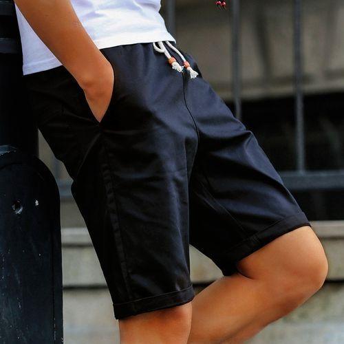 Berrykey Men's Elastic Cargo Pants Shorts Black Casual Beach Wear Clothing