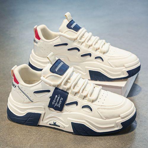Chaussures blanches respirantes pour hommes, chaussures de sport à semelles épaisses