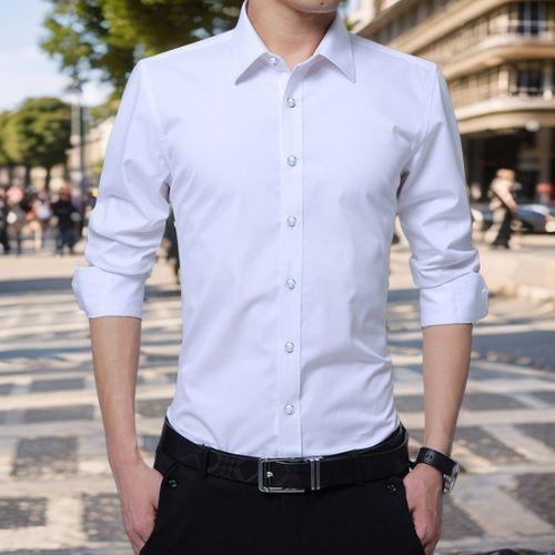 Berrykey Mens Stand Collar Formal Long Sleeve Shirts - White