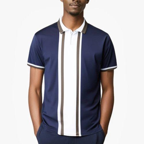Berrykey Men's Color Stitching Polos Shirts Round Neck Short Sleeve T-shirt Business