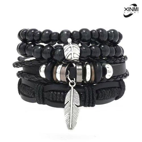 Beaded Combo Bracelet Vintage Feather Charm Bracelet - Set Of 4
