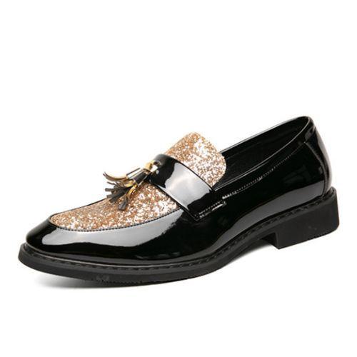 Men Glossy Tassel Shoes Loafers Slip On Formal Corporate Golden Black