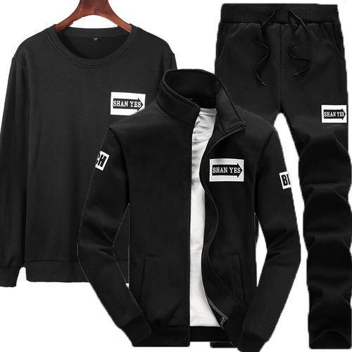 Ensemble de sport athlétique décontracté 3 pièces pour hommes - Noir