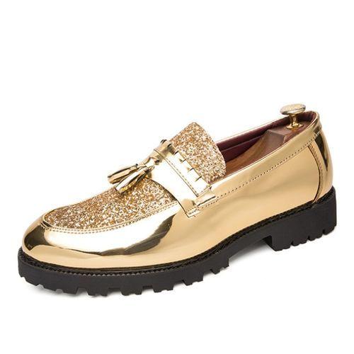 Men Glossy Tassel Brogue Shoes Loafers Slip-ons Formal Corporate Golden