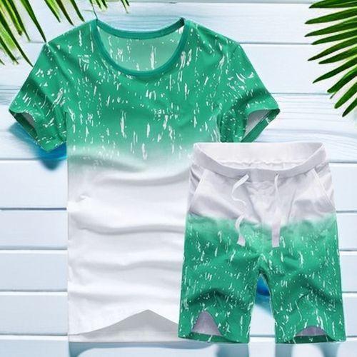 Berrykey Men's 2 In 1 Short Sleeve Round Neck T-Shirt & Shorts Set - Green